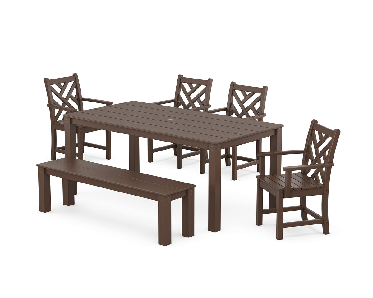 POLYWOOD Chippendale 6-Piece Parsons Dining Set with Bench in Mahogany