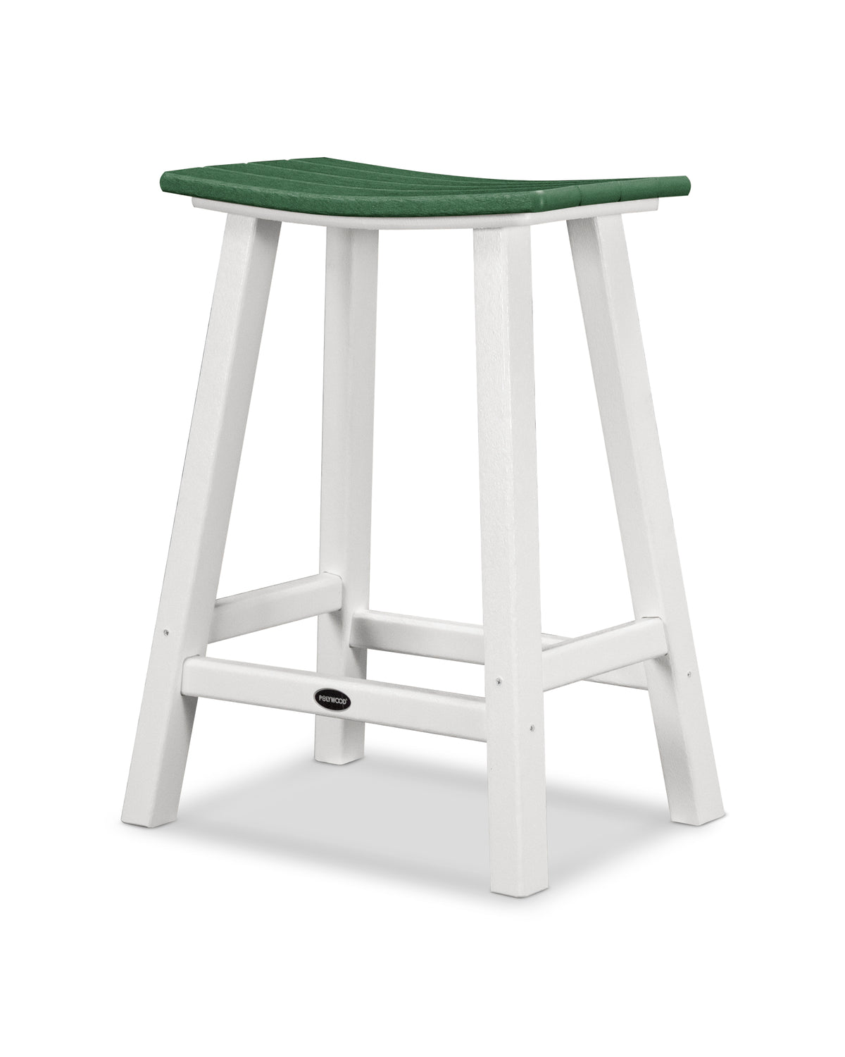 POLYWOOD Contempo 24" Saddle Counter Stool in White / Green