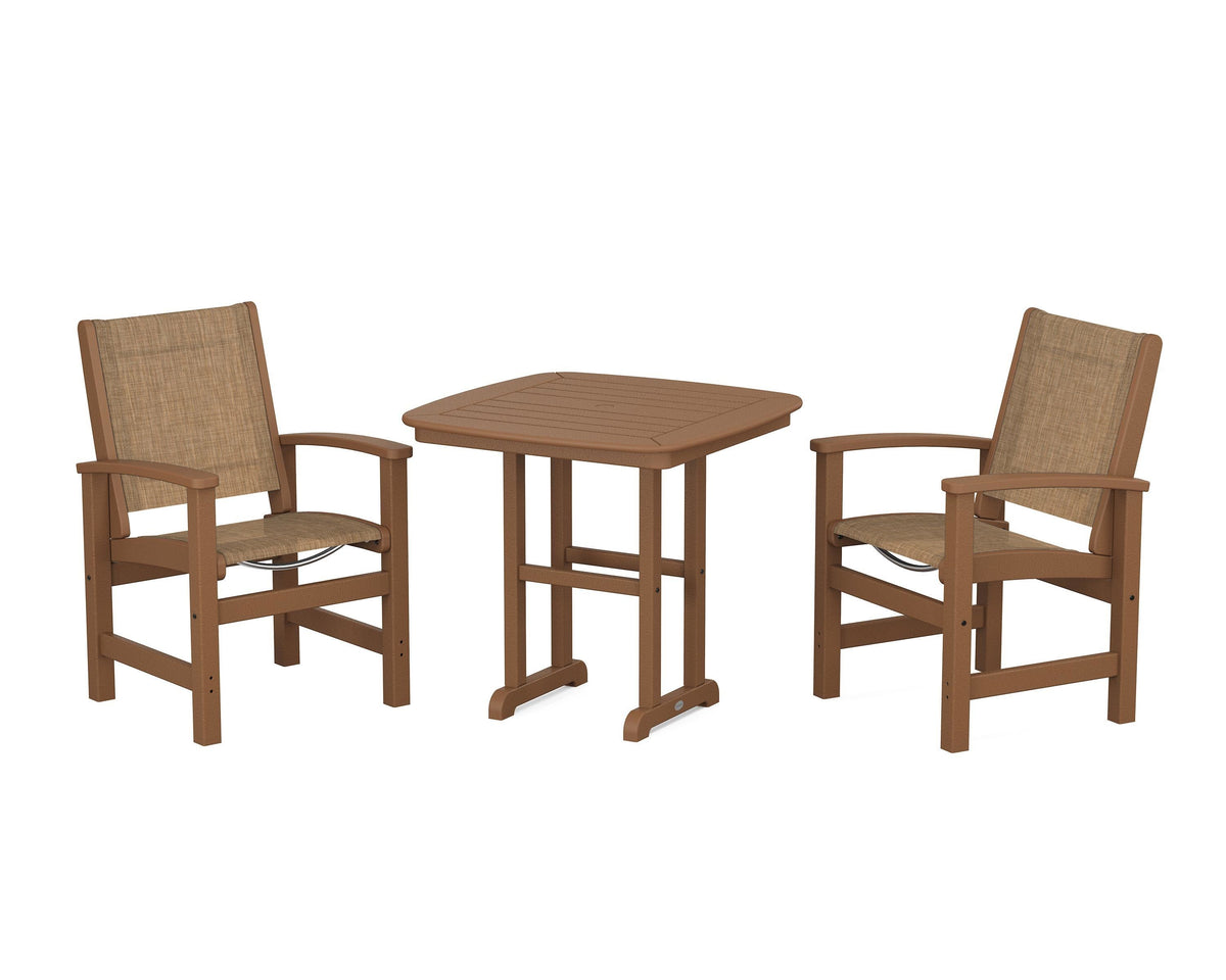POLYWOOD Coastal 3-Piece Dining Set in Teak / Burlap