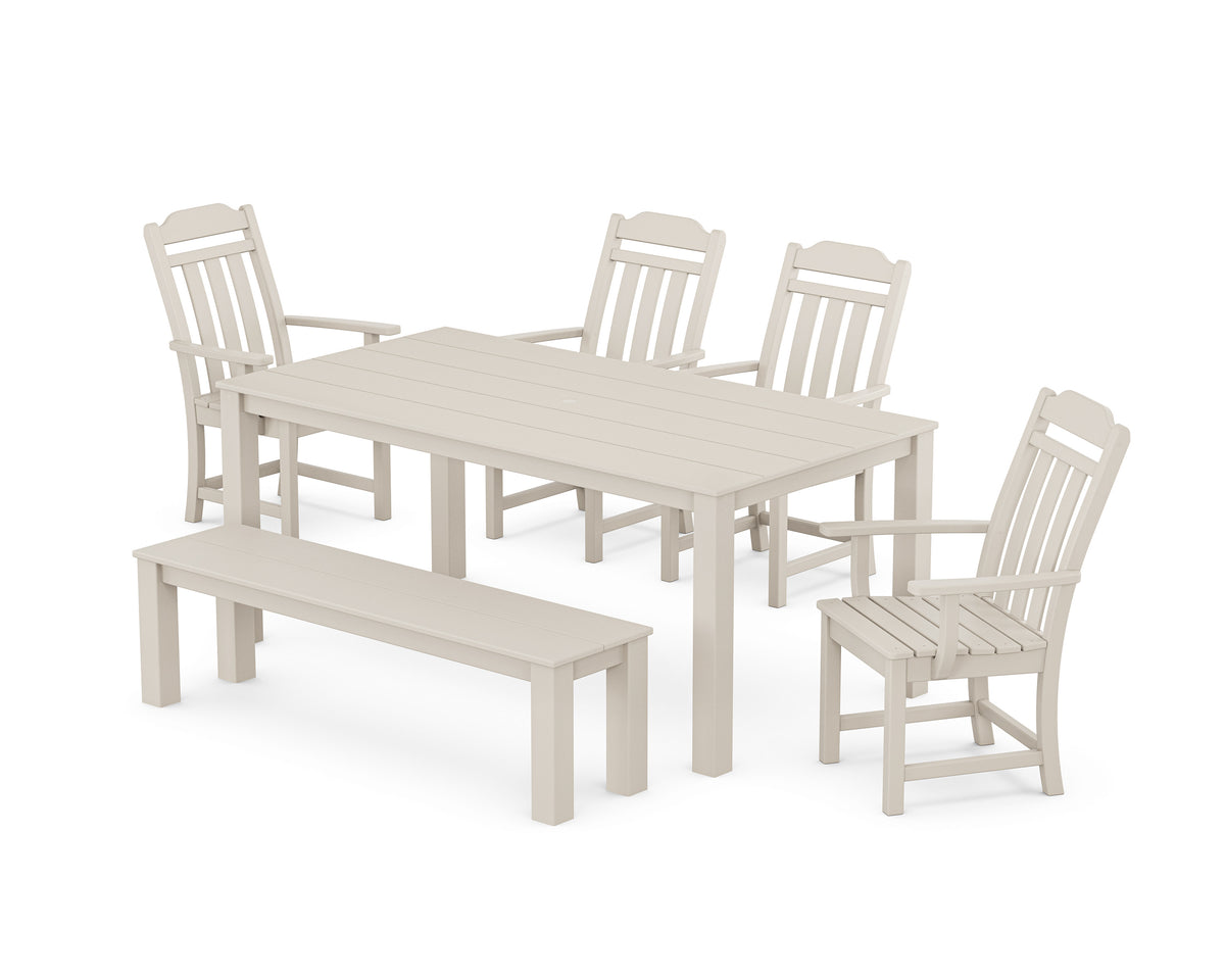 POLYWOOD Cottage 6-Piece Parsons Dining Set with Bench in Sand