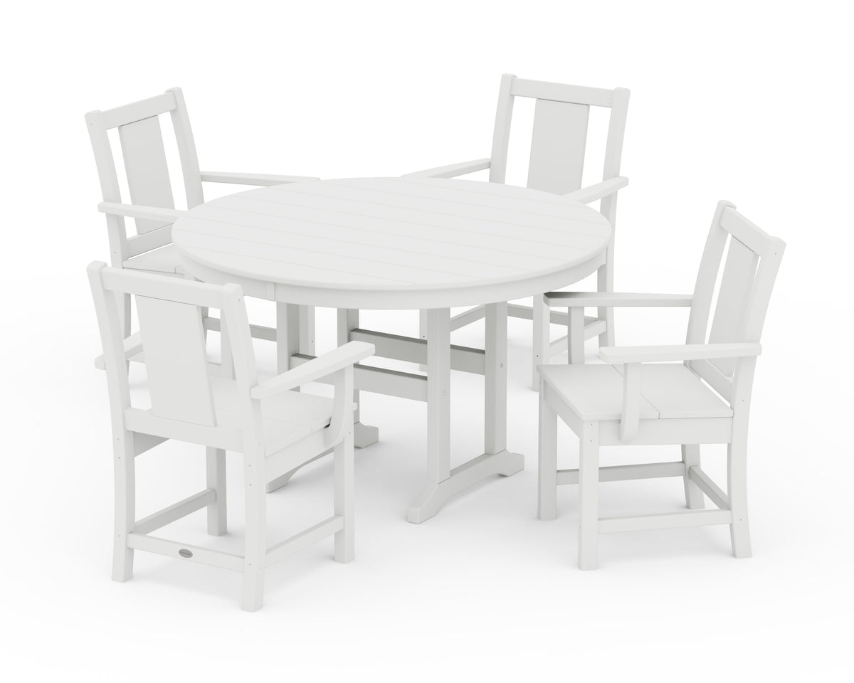 POLYWOOD Prairie 5-Piece Round Farmhouse Dining Set in White