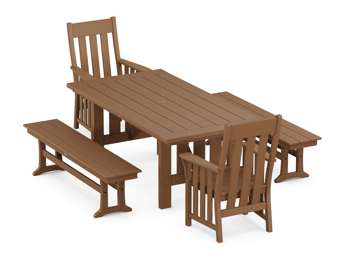 POLYWOOD Acadia 5-Piece Dining Set with Benches in Teak