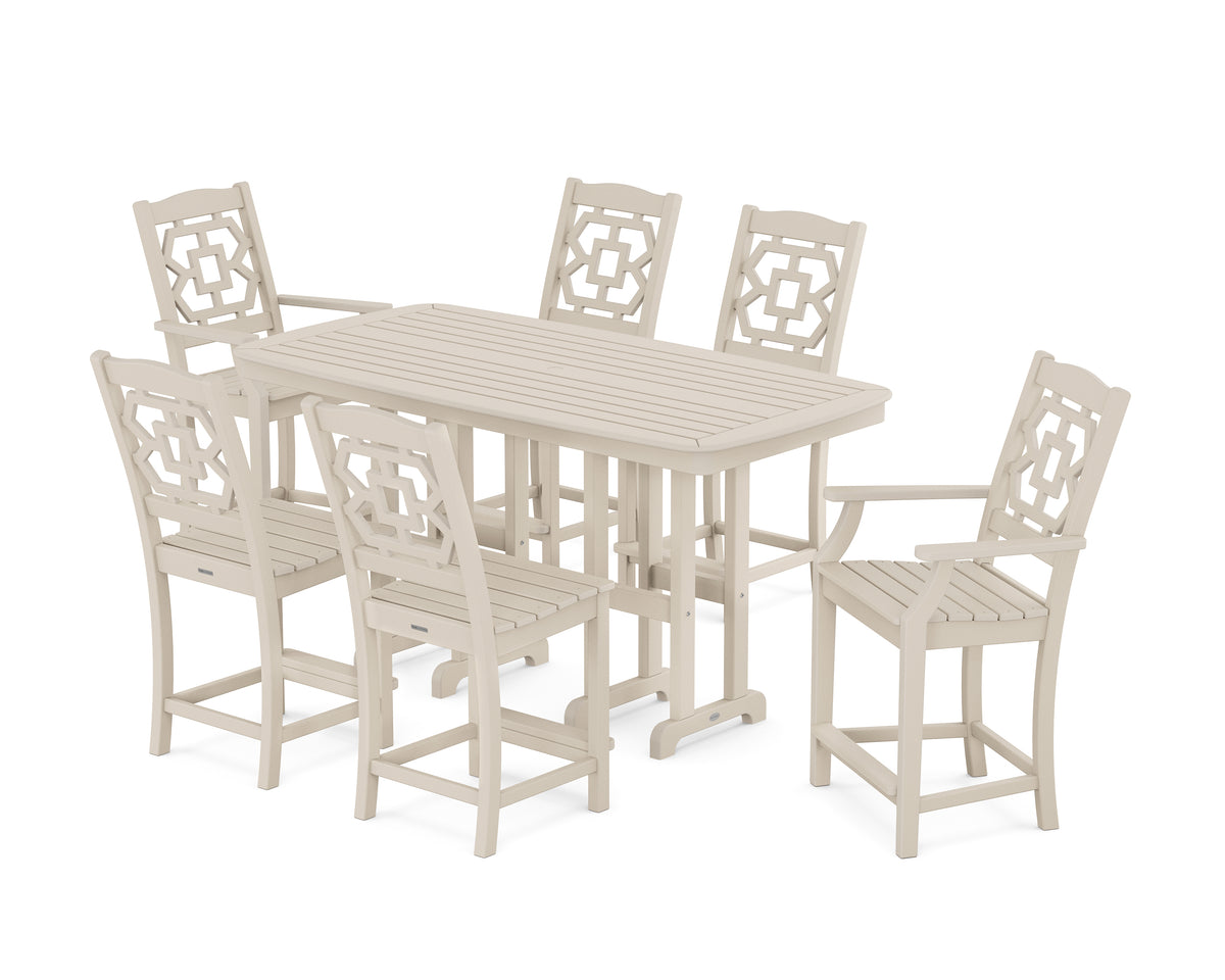 POLYWOOD Chinoiserie 7-Piece Counter Set in Sand