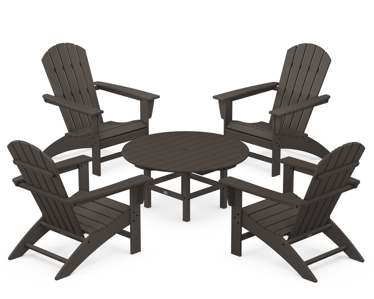 POLYWOOD Nautical 5-Piece Adirondack Chair Conversation Set in Vintage Coffee