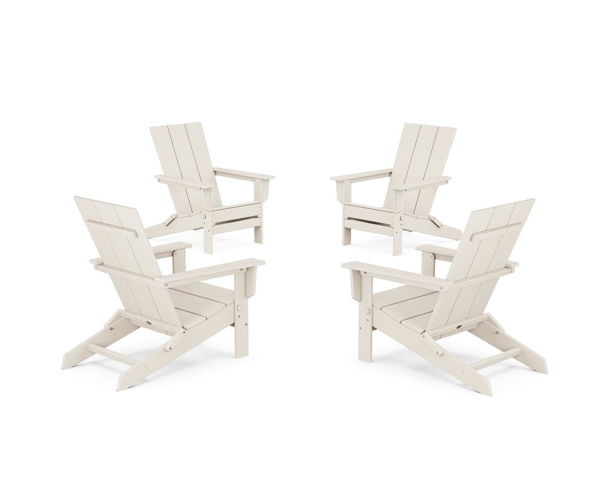 POLYWOOD 4-Piece Modern Studio Folding Adirondack Chair Conversation Set in Sand