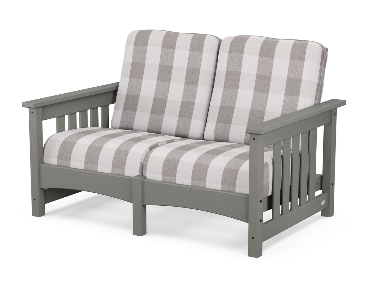 POLYWOOD Club Mission Loveseat in Slate Grey / Buffalo Plaid Grey Mist