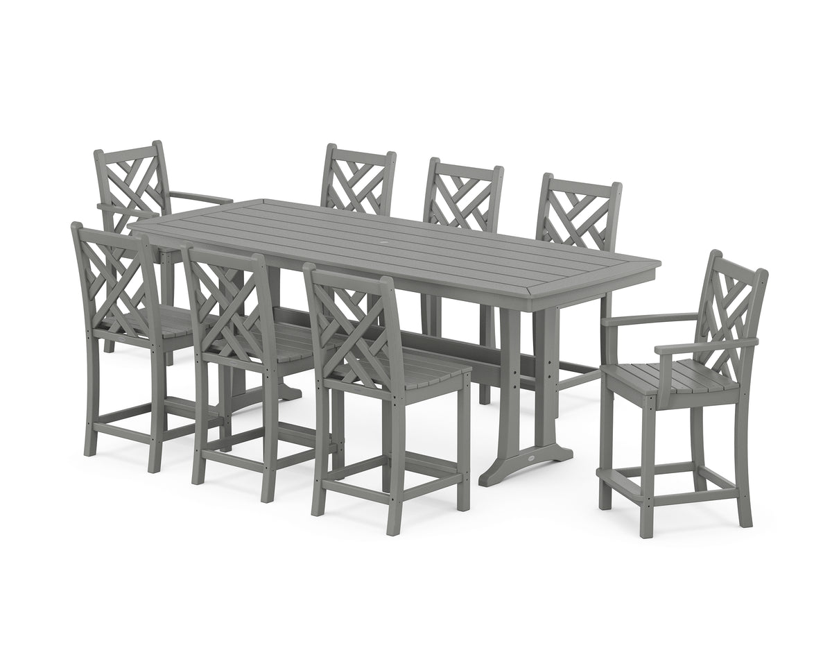 POLYWOOD Chippendale 9-Piece Counter Set with Trestle Legs in Slate Grey