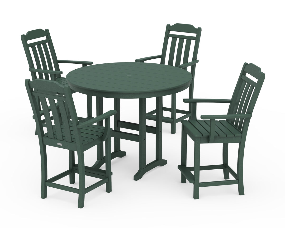 POLYWOOD Country Living Cottage 5-Piece Round Farmhouse Counter Set in Green