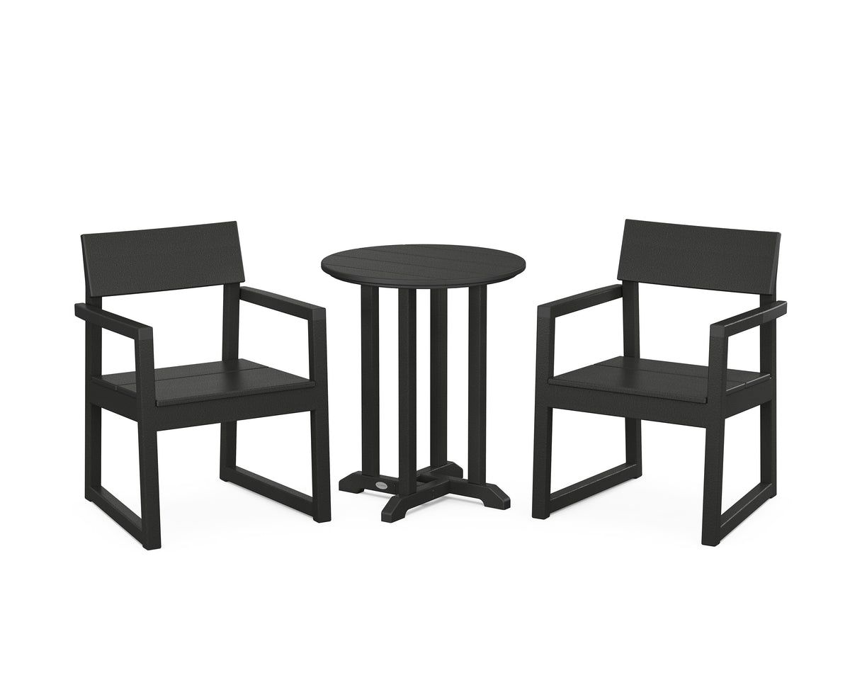 POLYWOOD EDGE 3-Piece Round Bistro Dining Set in Black