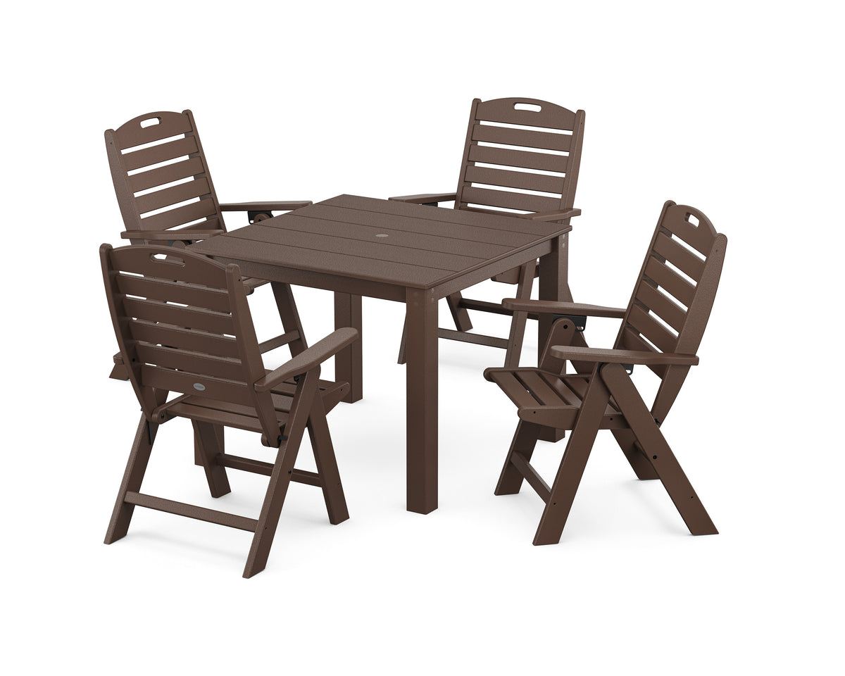 POLYWOOD Nautical Folding Highback Chair 5-Piece Parsons Dining Set in Mahogany