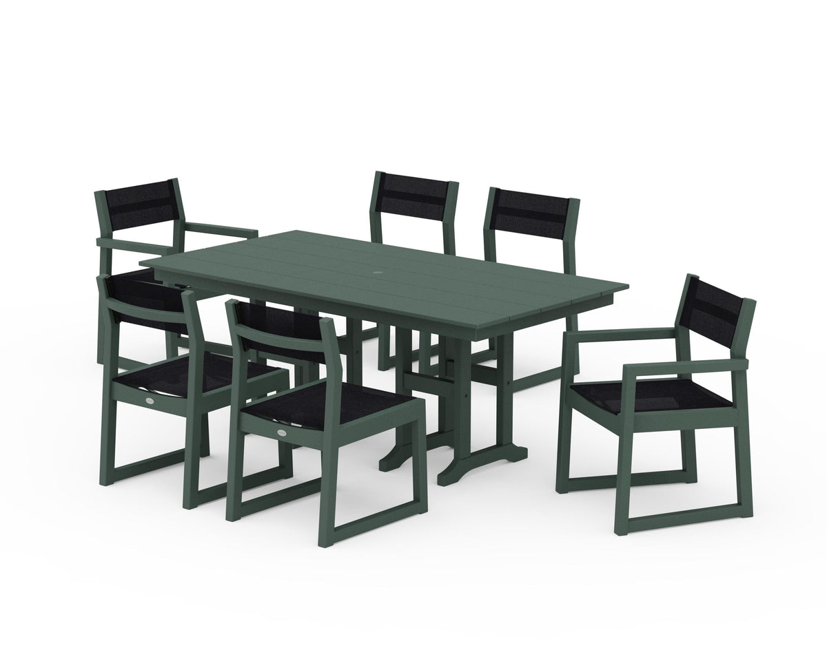 POLYWOOD EDGE Sling 7-Piece Farmhouse Dining Set in Green / Black