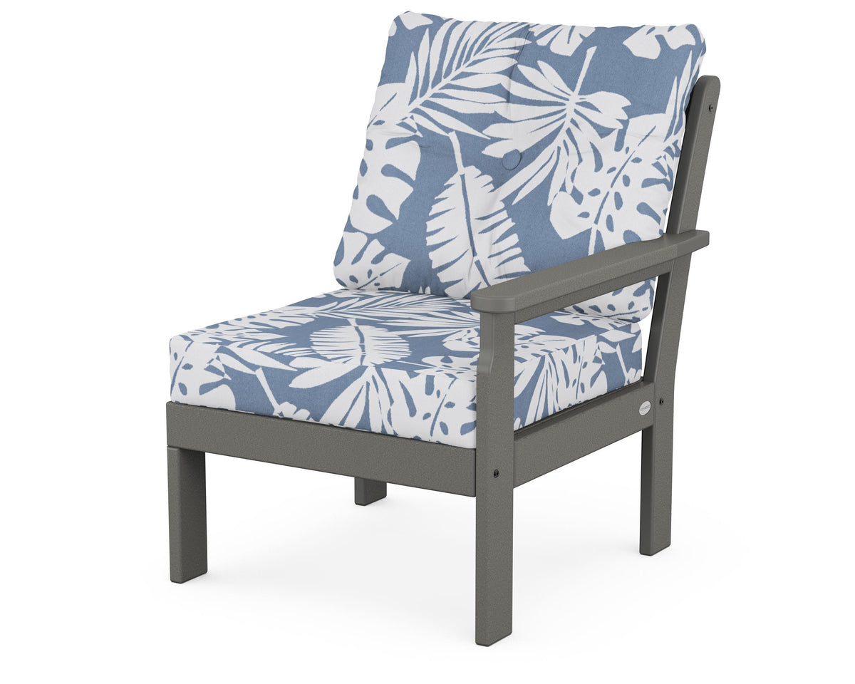 POLYWOOD Vineyard Modular Right Arm Chair in Slate Grey / Leaf Sky Blue