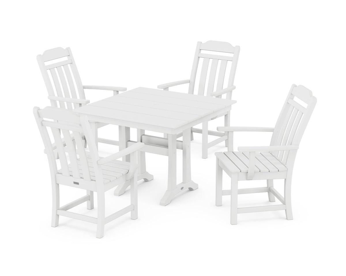 POLYWOOD Cottage 5-Piece Farmhouse Dining Set with Trestle Legs in White