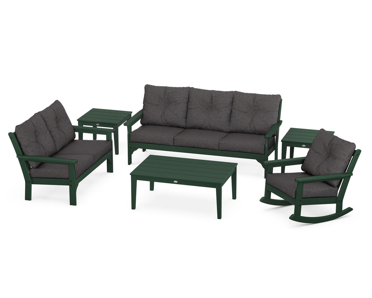 POLYWOOD Vineyard 6-Piece Deep Seating Set with Rocking Chair in Green / Ash Charcoal