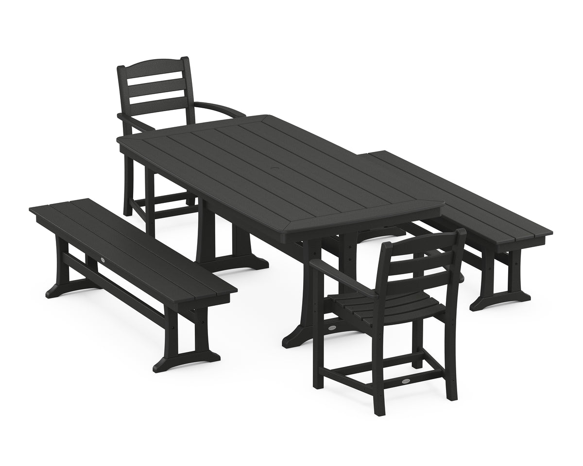 POLYWOOD La Casa Café 5-Piece Dining Set with Trestle Legs in Black