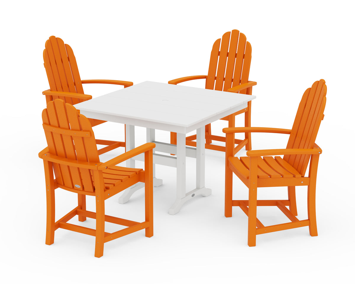 POLYWOOD Classic Adirondack 5-Piece Farmhouse Dining Set in Tangerine / White