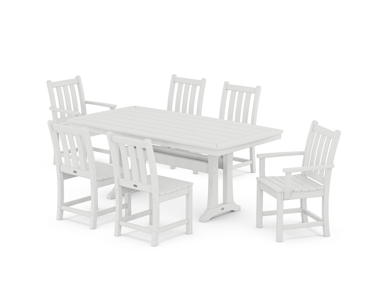 POLYWOOD Traditional Garden 7-Piece Dining Set with Trestle Legs in White