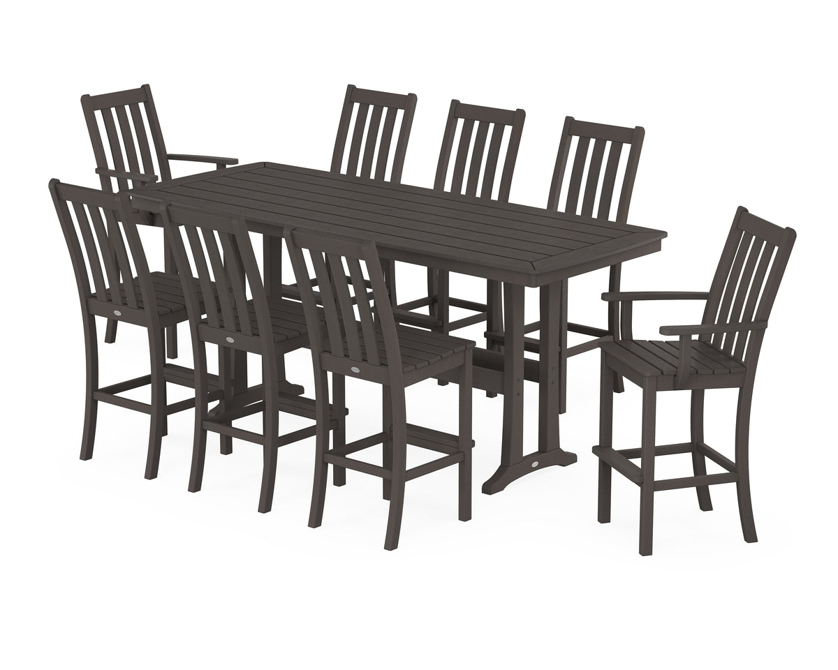 POLYWOOD Vineyard 9-Piece Bar Set with Trestle Legs in Vintage Coffee