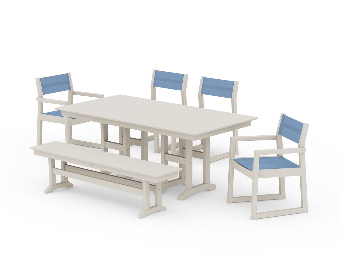 POLYWOOD EDGE Sling 6-Piece Farmhouse Dining Set in Sand / Poolside