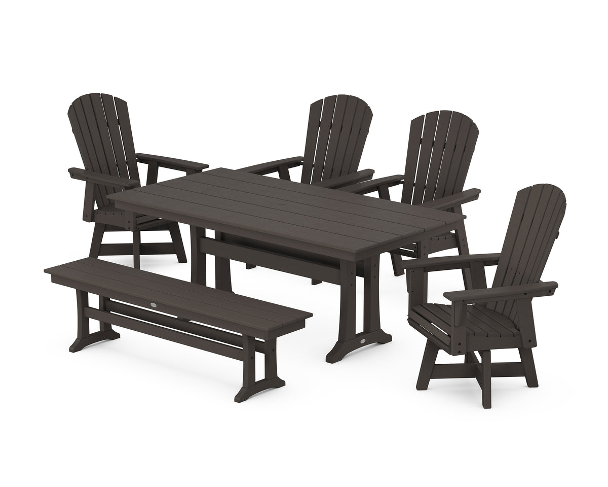 POLYWOOD Nautical Adirondack Swivel 6-Piece Farmhouse Dining Set with Trestle Legs in Vintage Coffee