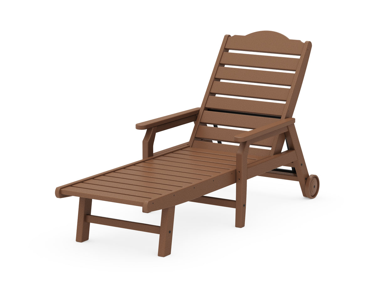 POLYWOOD Savannah Chaise with Arms and Wheels in Teak