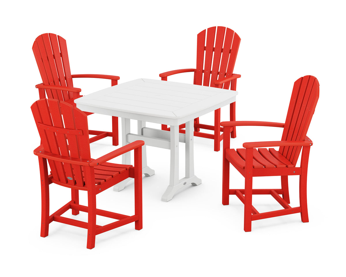 POLYWOOD Palm Coast 5-Piece Dining Set with Trestle Legs - 37" Table in Sunset Red / White