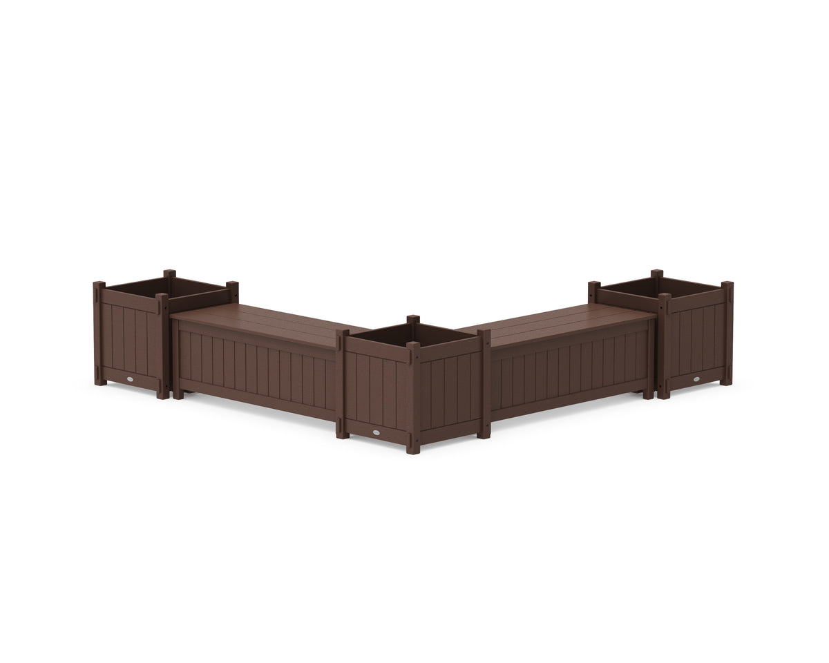 POLYWOOD 48" Vineyard L-Shaped Planter Storage Bench Corner Set - Large in Mahogany