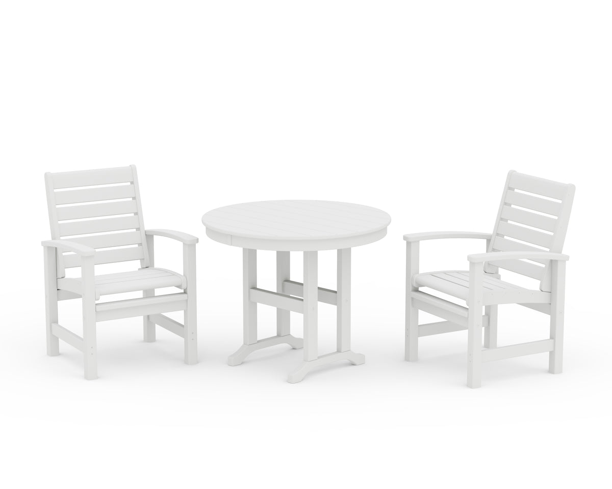 POLYWOOD Signature 3-Piece Round Farmhouse Dining Set in White