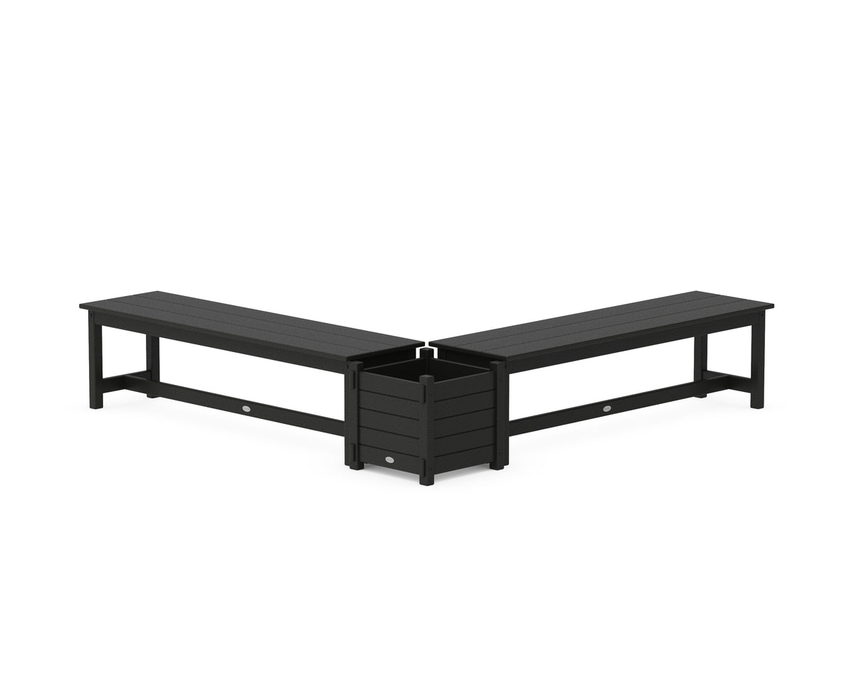 POLYWOOD 60" Nautical L-Shaped Planter Bench Set in Black