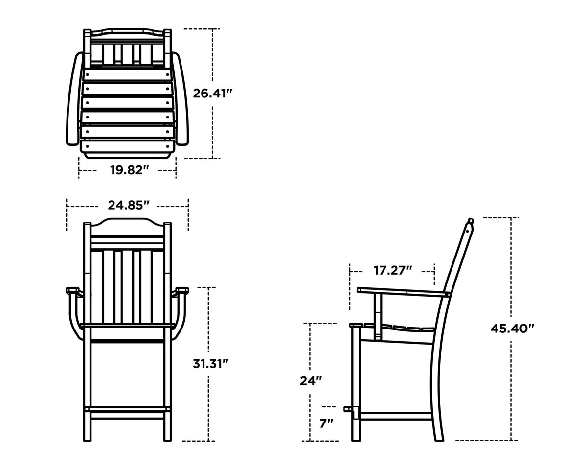 POLYWOOD Cottage Counter Arm Chair dimensions