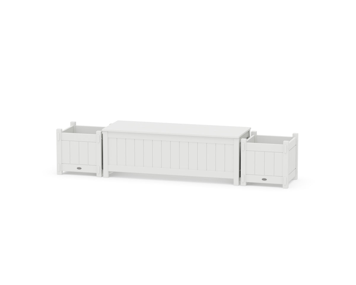 POLYWOOD 48" Vineyard Straight Planter Storage Bench Set in White