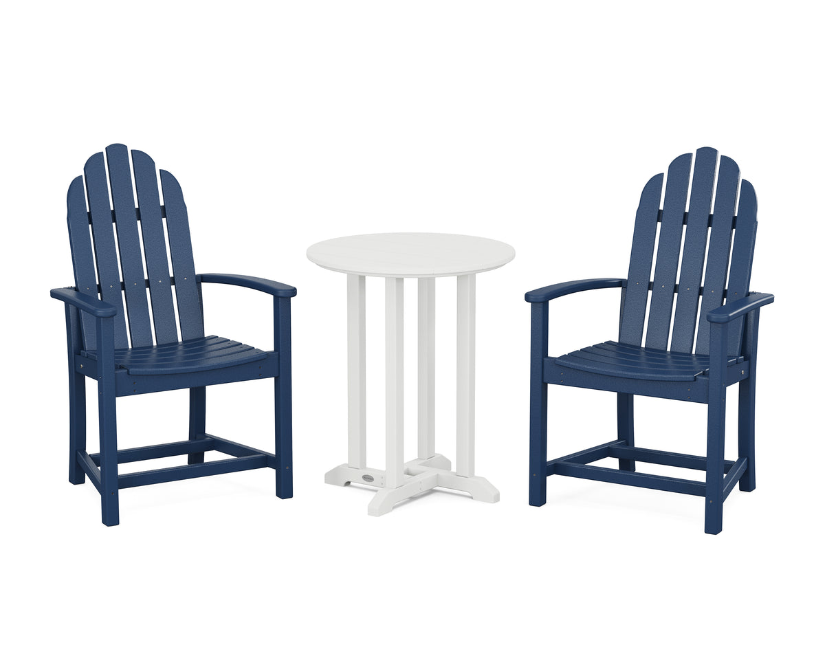 POLYWOOD Classic Adirondack 3-Piece Round Bistro Dining Set in Navy / White