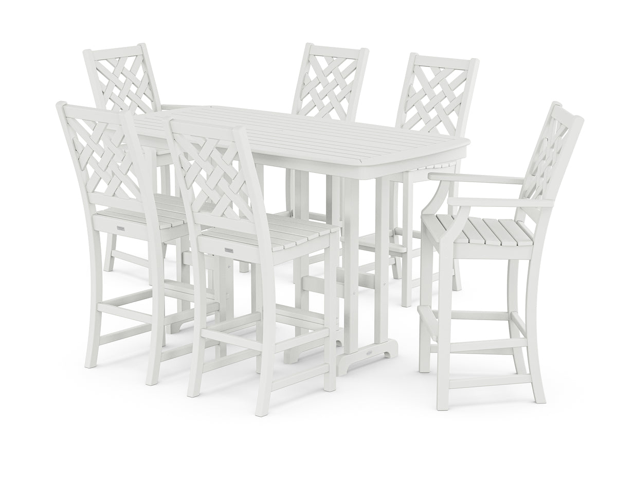 POLYWOOD Country Living Wovendale 7-Piece Bar Set in White