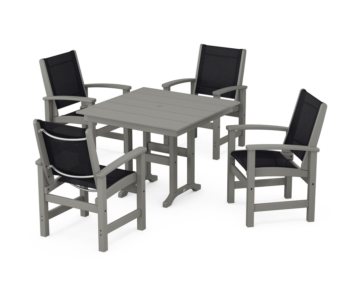 POLYWOOD Coastal 5-Piece Farmhouse Dining Set with Farmhouse 37" Dining Table in Slate Grey / Black