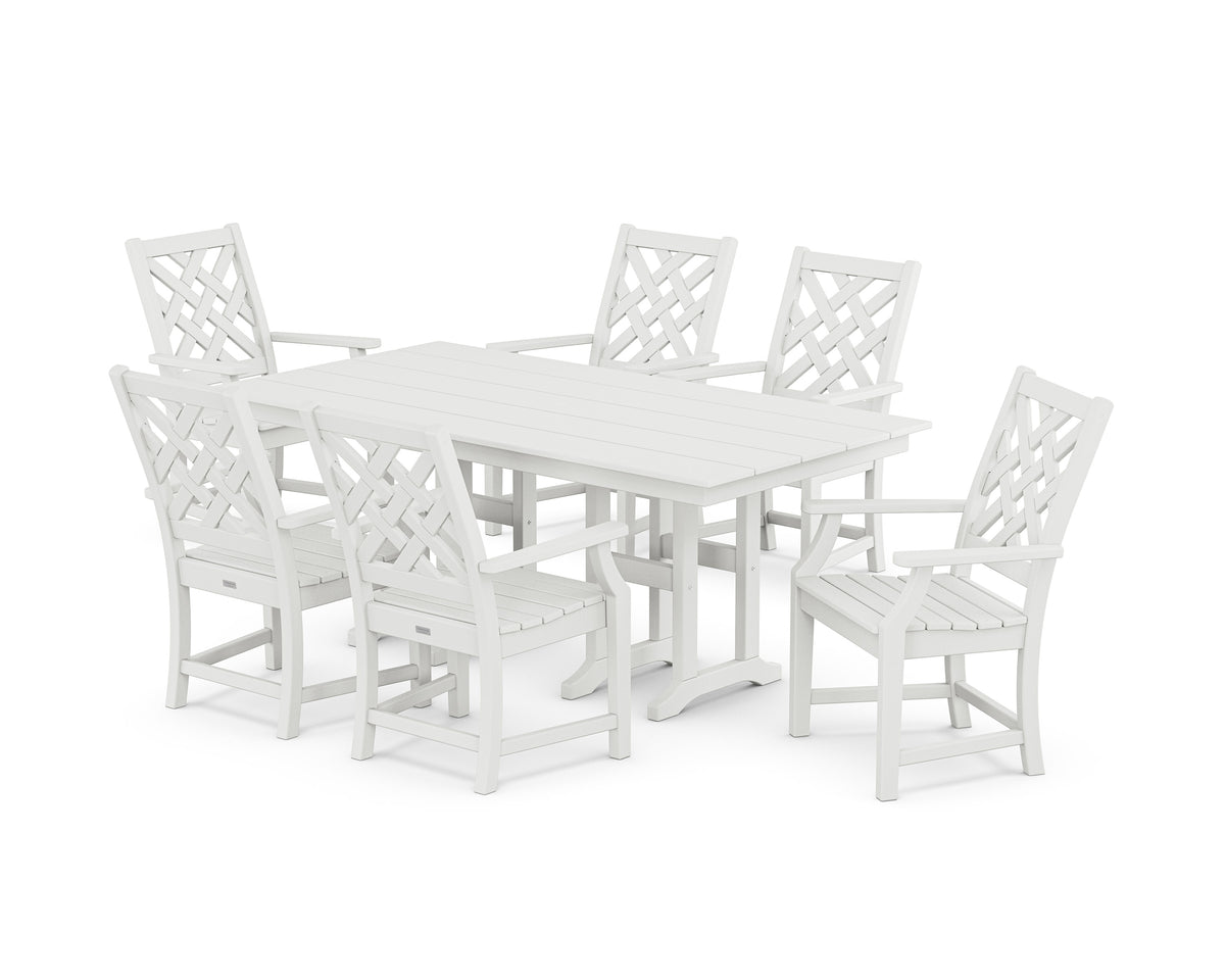 POLYWOOD Wovendale Arm Chair 7-Piece Farmhouse Dining Set in White