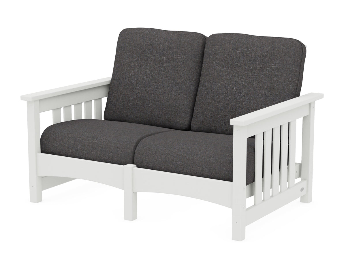 POLYWOOD Club Mission Loveseat in Vintage White / Ash Charcoal
