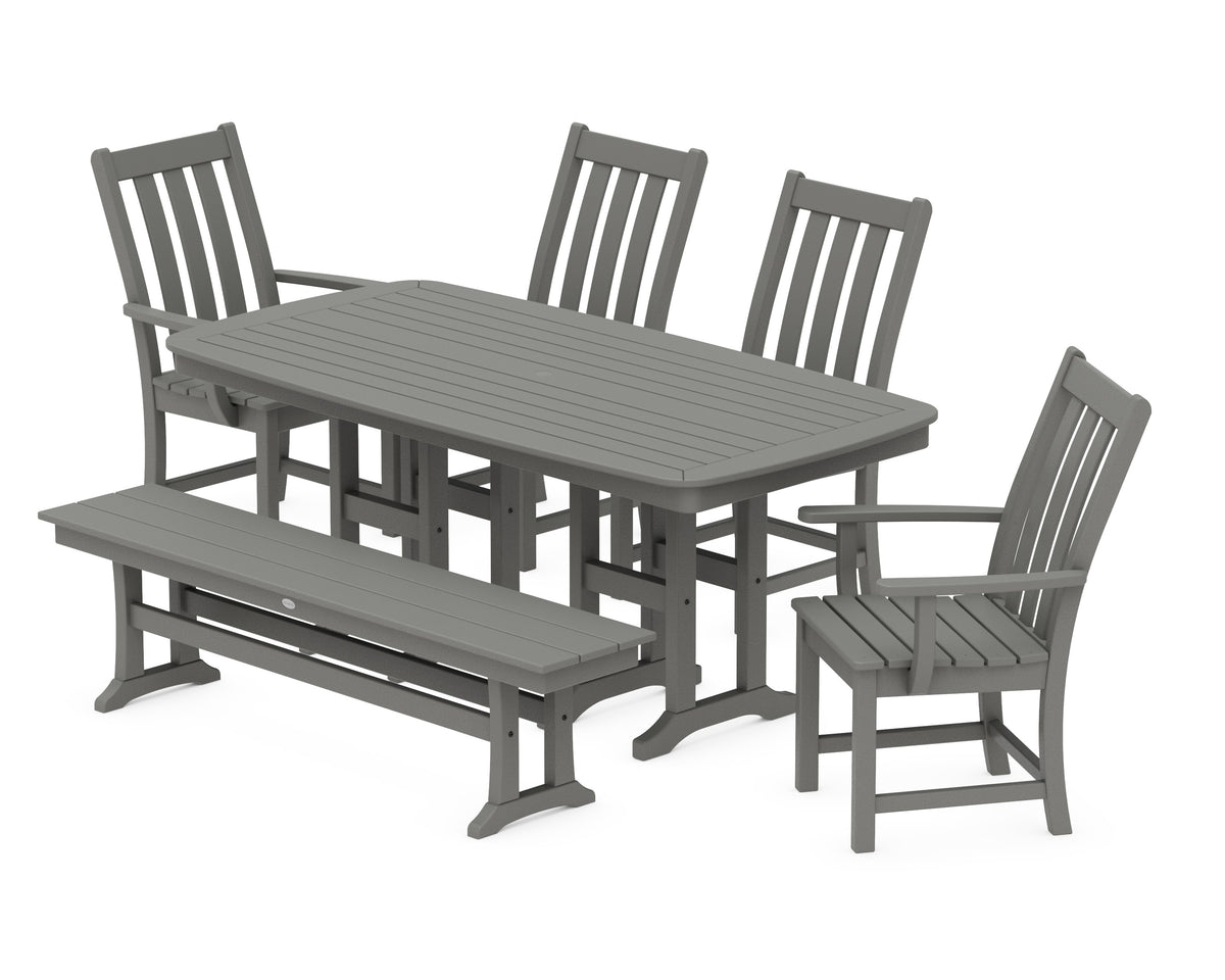 POLYWOOD Vineyard 6-Piece Dining Set with Bench - 37" x 72" Table in Slate Grey