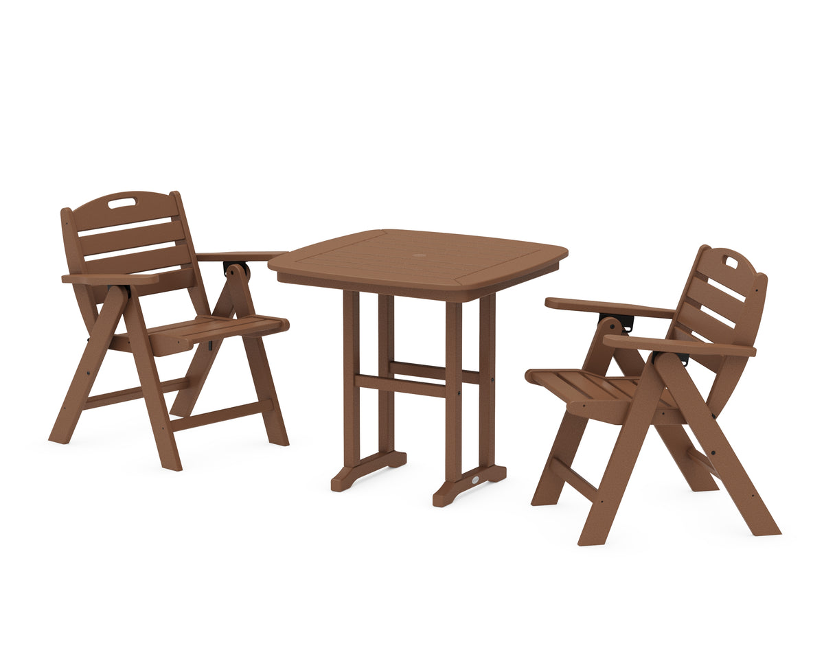 POLYWOOD Nautical Folding Lowback Chair 3-Piece Dining Set in Teak
