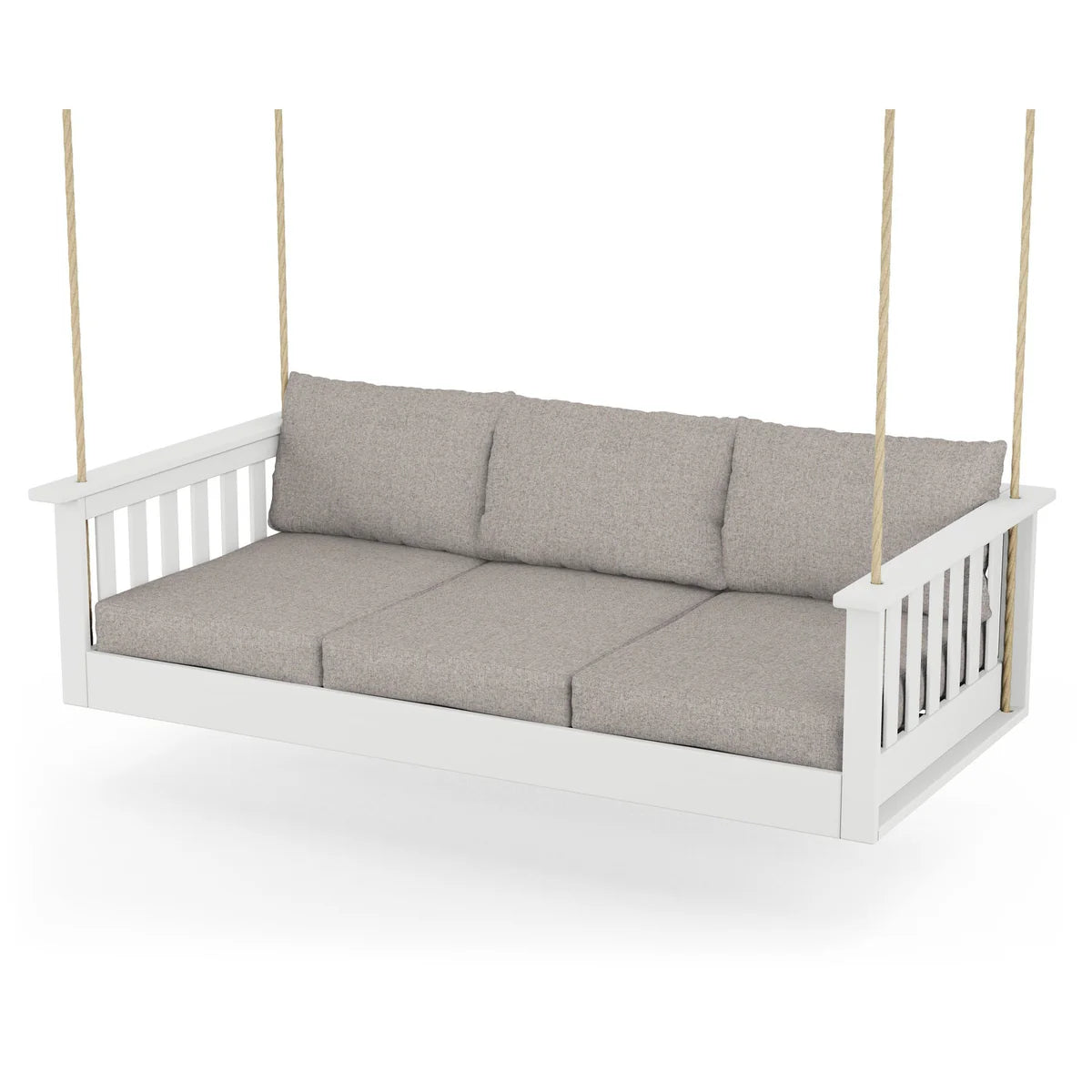 POLYWOOD Vineyard Daybed Swing in White / Weathered Tweed
