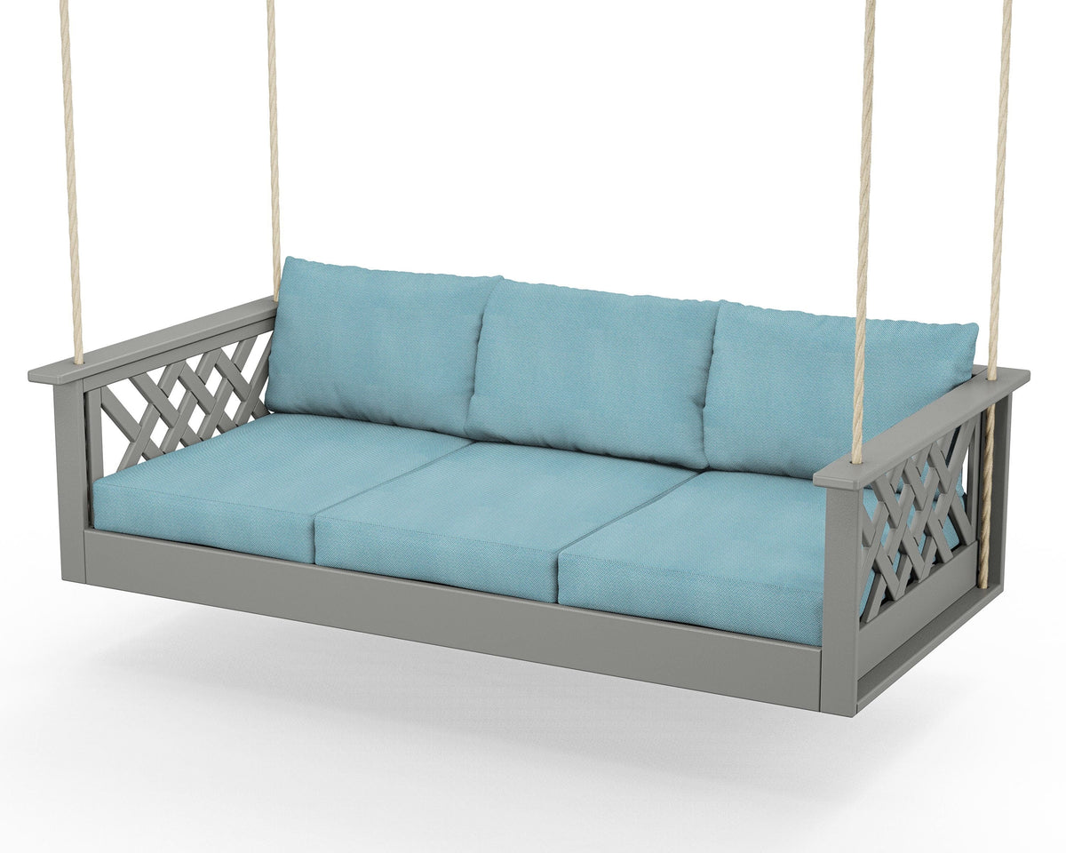 POLYWOOD Wovendale Daybed Swing in Slate Grey / Lattice Sky Blue