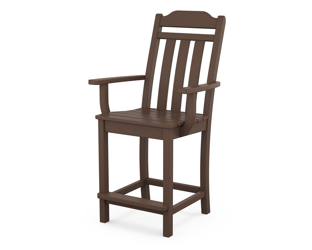 POLYWOOD Cottage Counter Arm Chair in Mahogany