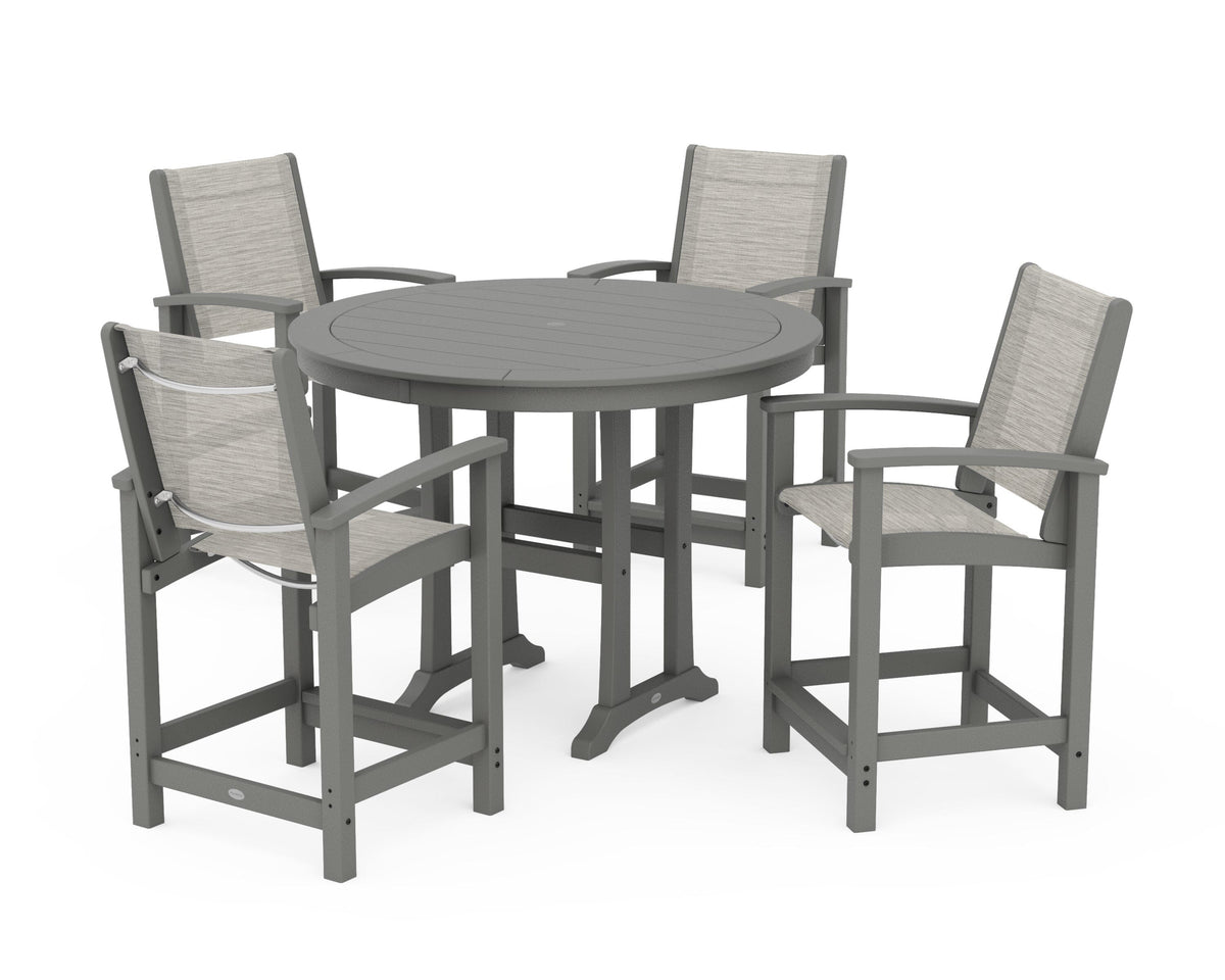 POLYWOOD Coastal 5-Piece Counter Set in Slate Grey / Birch