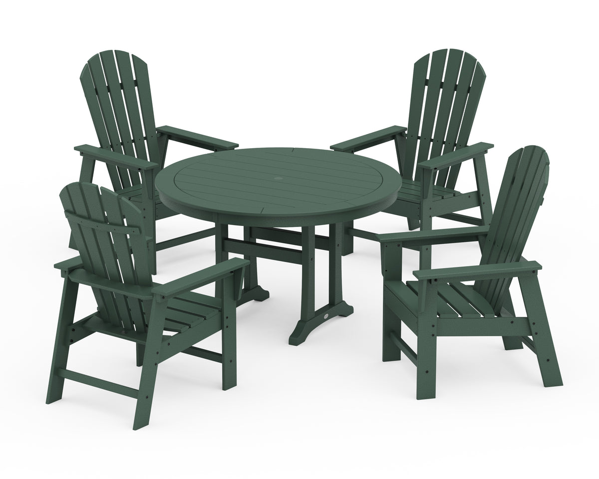 POLYWOOD South Beach 5-Piece Round Dining Set with Trestle Legs in Green