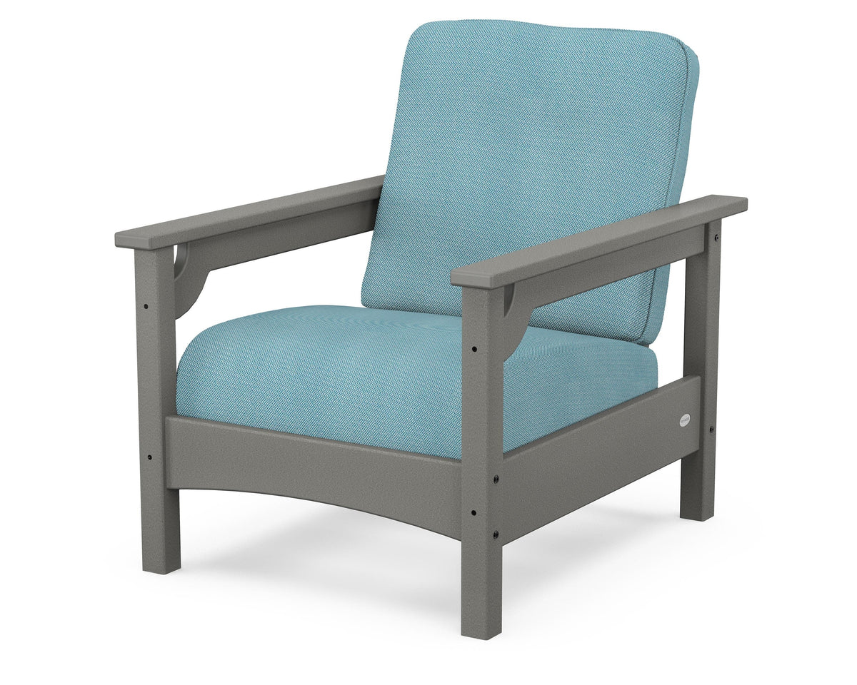 POLYWOOD Club Chair in Slate Grey / Lattice Sky Blue