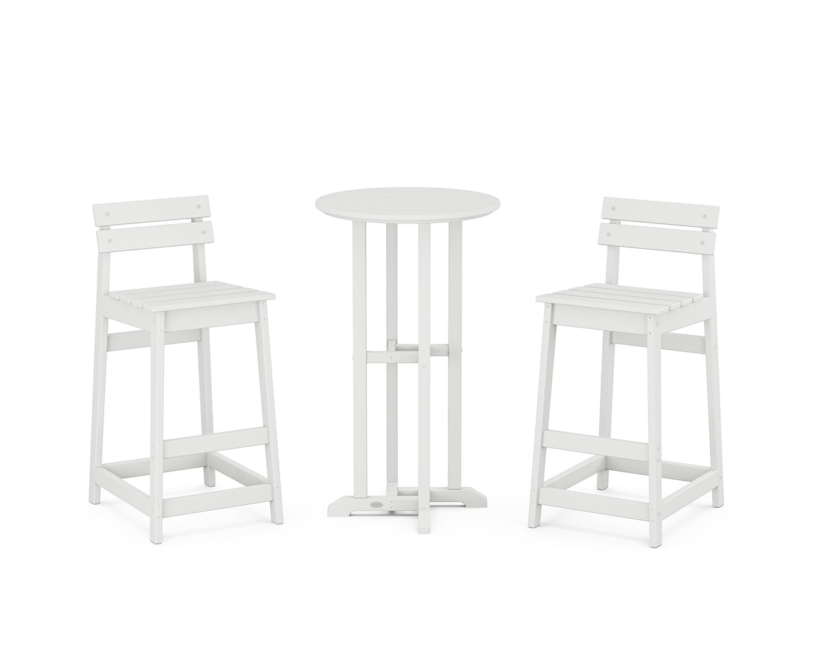 POLYWOOD Modern Studio Plaza Lowback Bar Chair 3-Piece Bistro Set in White