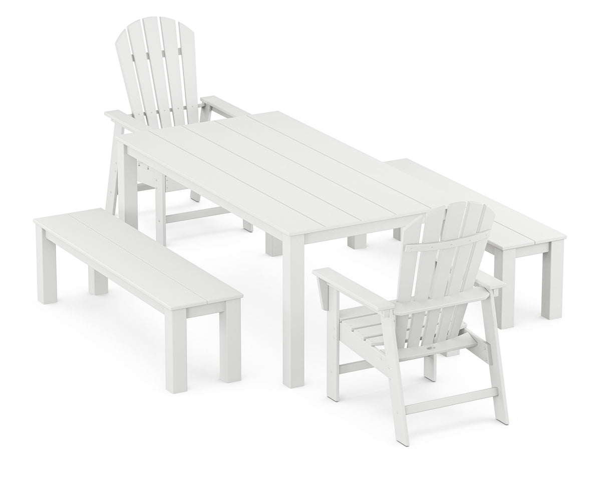 POLYWOOD South Beach 5-Piece Parsons Dining Set with Benches in White