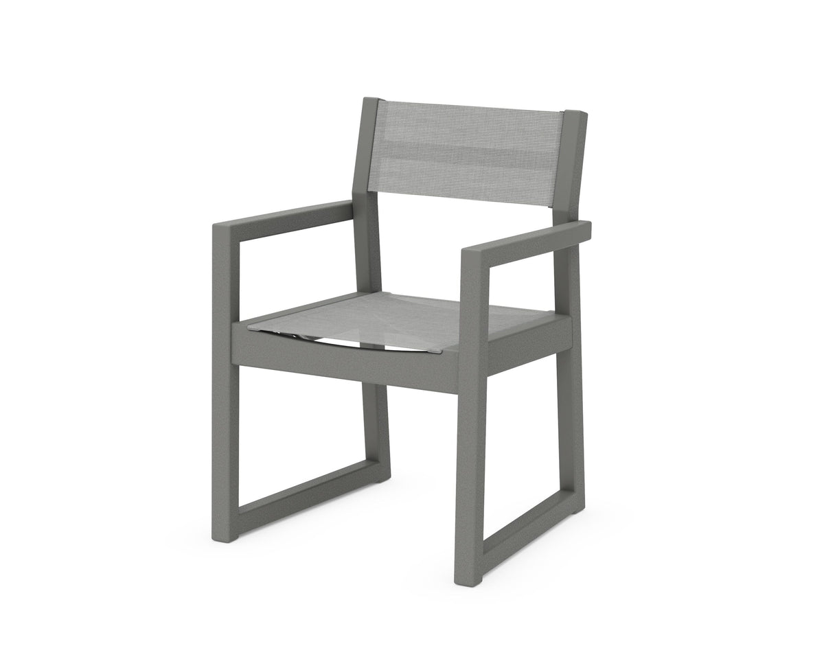 POLYWOOD EDGE Sling Dining Arm Chair in Slate Grey / Metallic