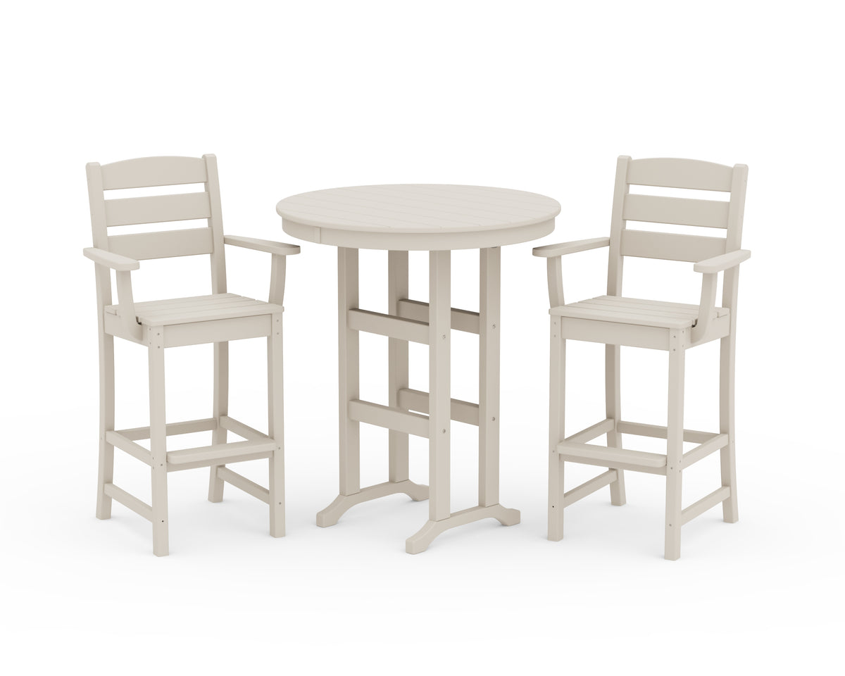 POLYWOOD Lakeside 3-Piece Round Bar Arm Chair Set in Sand