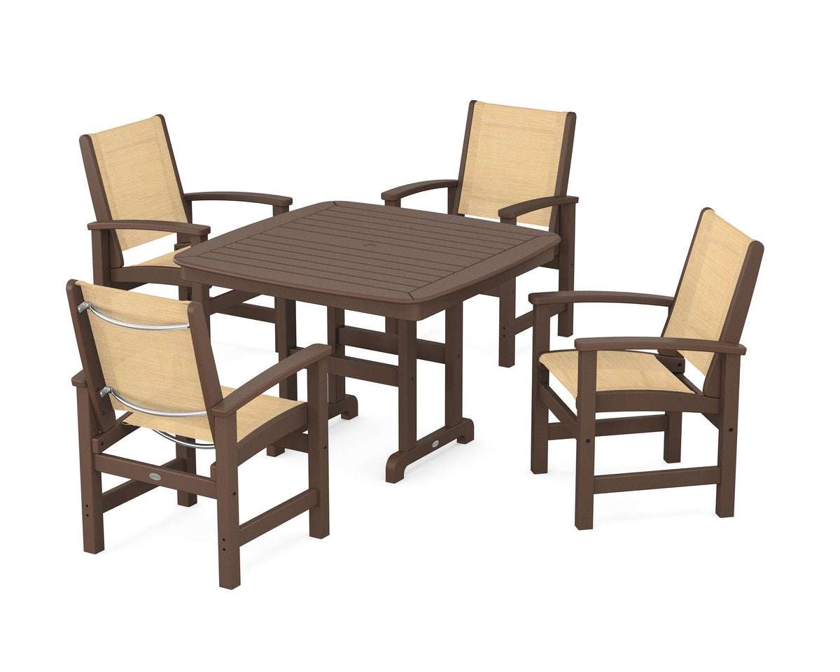 POLYWOOD Coastal 5-Piece Dining Set with Nautical 44" Dining Table in Mahogany / Dupioni Apricot