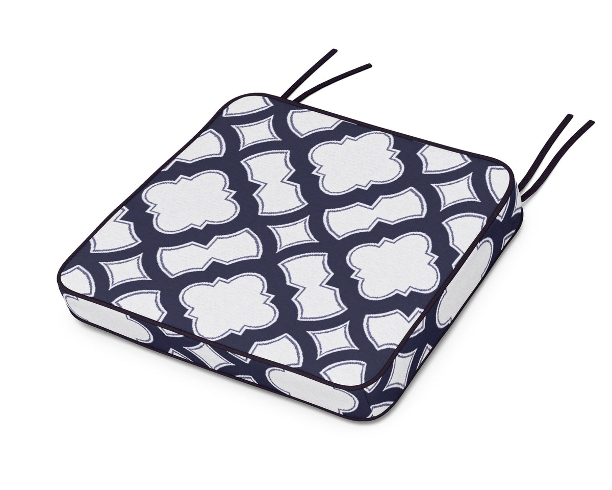 POLYWOOD Chinoiserie Arm Chair Seat Cushion in Trellis Navy